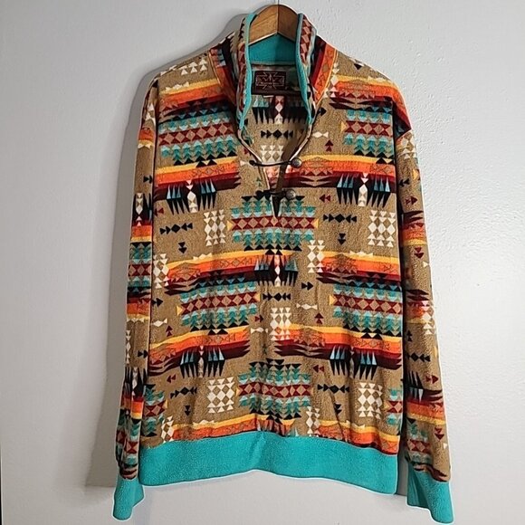 Western Wits Large Fleece Pullover Aztec Western Print - Picture 1 of 8
